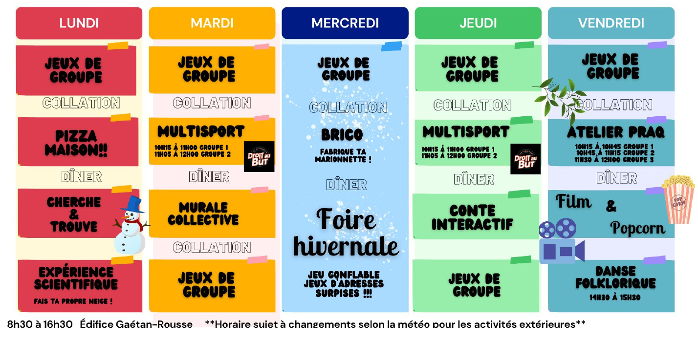 Programmation semaine de relâche2025