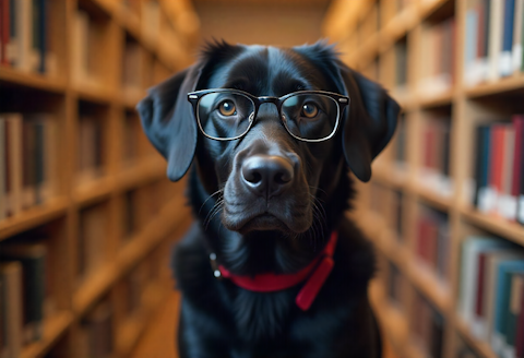 Freepik a black labrador dog wearing glasses with a red co 53334